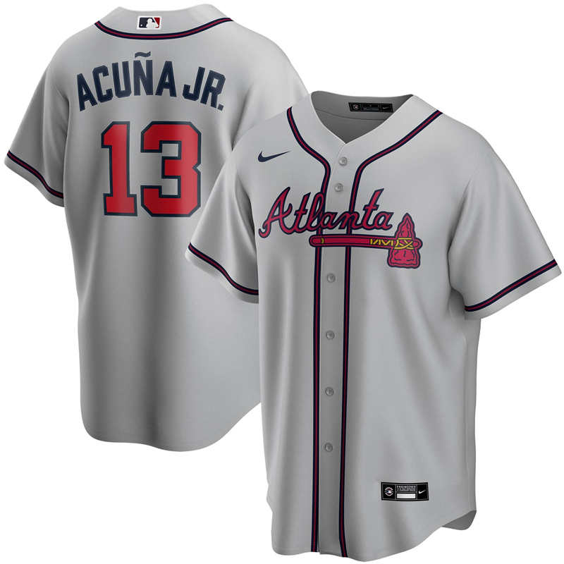 2020 MLB Men Atlanta Braves #13 Ronald Acuna Jr. Nike Gray Road 2020 Replica Player Jersey 1->customized mlb jersey->Custom Jersey